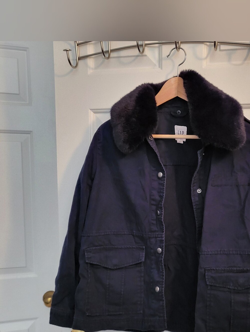 GAP Women's Navy Jacket with Faux Fur Collar